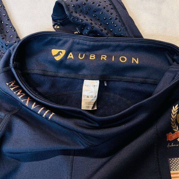 RARE Aubrion Sz 8 Team Riding Tights Navy Blue Leggings Equestrian Style - Picture 13 of 16